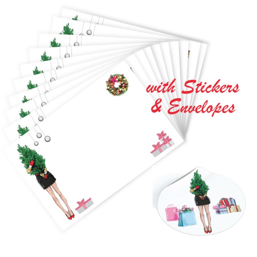 x12 Fashion Girl Christmas Cards Fashionista Holiday Greeting Cards